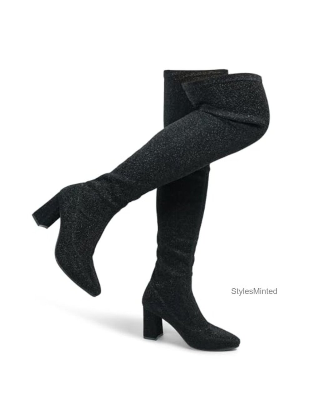 Shiny Chunky Heel Over the Knee Boots Pointy Toe High Heel Party Wedding